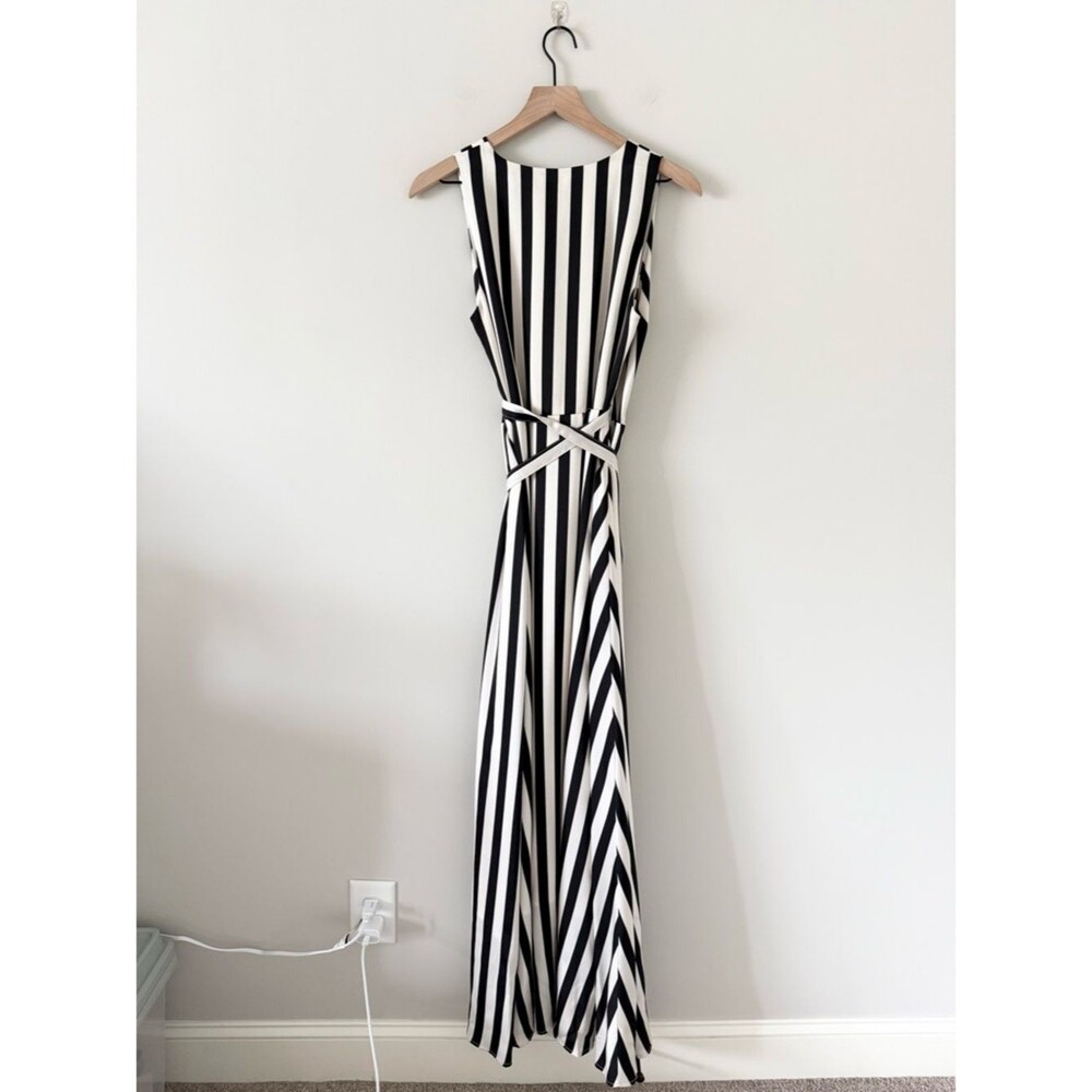 TCEC Sleeveless Black & White Striped V-Neck True Wrap Maxi Dress Size M - Picture 3 of 6